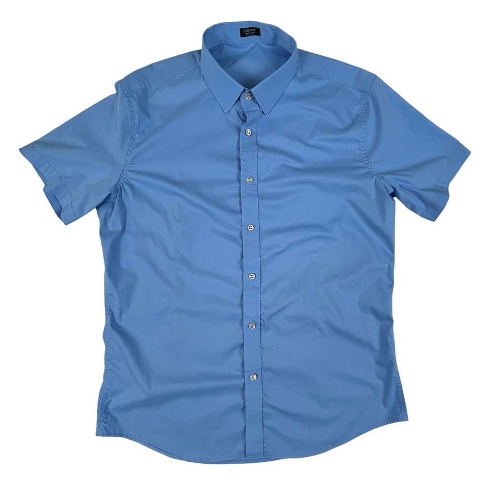 Coofandy Mens Blue Short Sleeve Button Down Shirt Cotton Blend Size Large